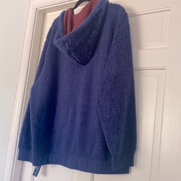 Travelers Fleece + Sweatshirt 2 in 1 Full Zip Up Reversible Indigo Blue & Red - Picture 5 of 8